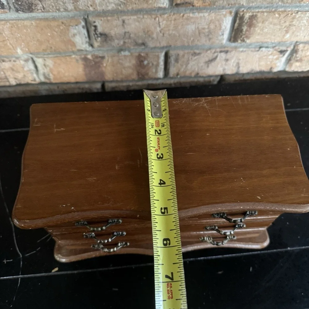 Vintage Wooden Lined Jewelry Box / Chest Drawers Cottagecore Mid Century Style